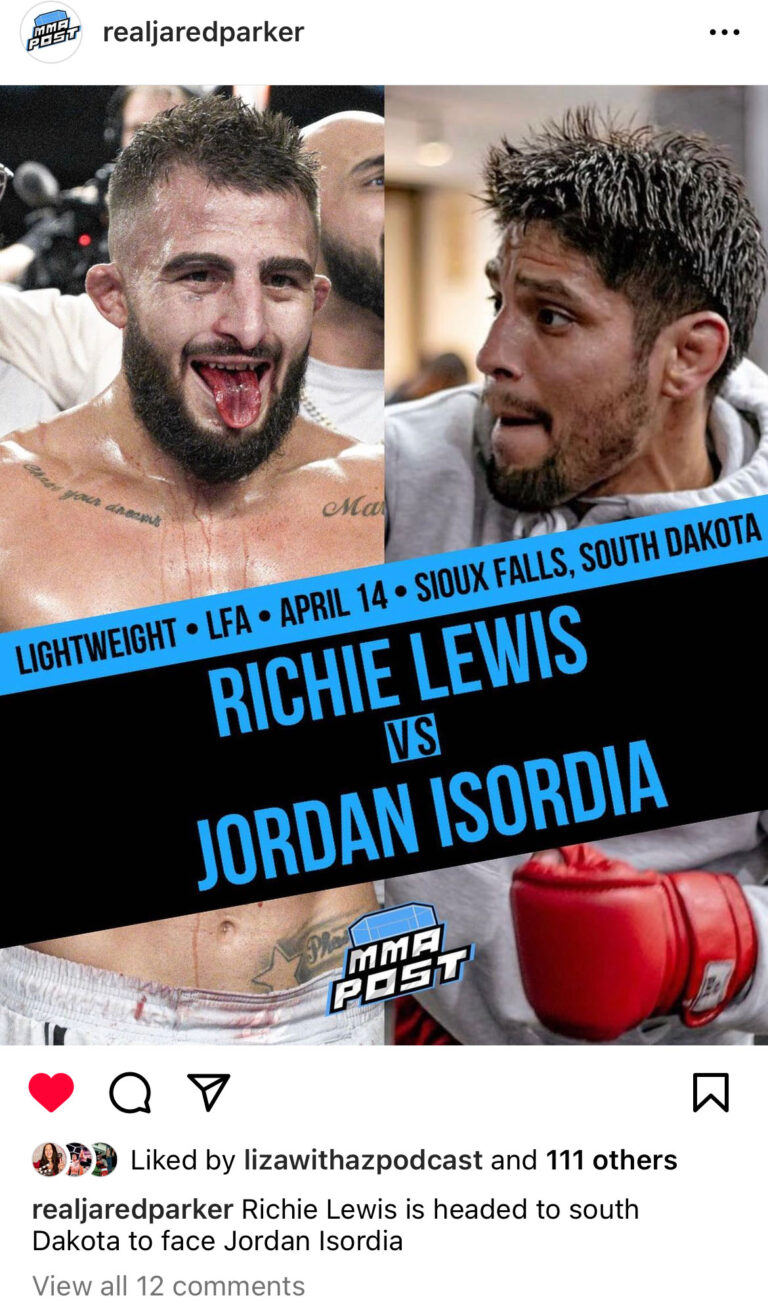 MMA Post Richie Lewis VS Jordan Isordia Fight Announcement